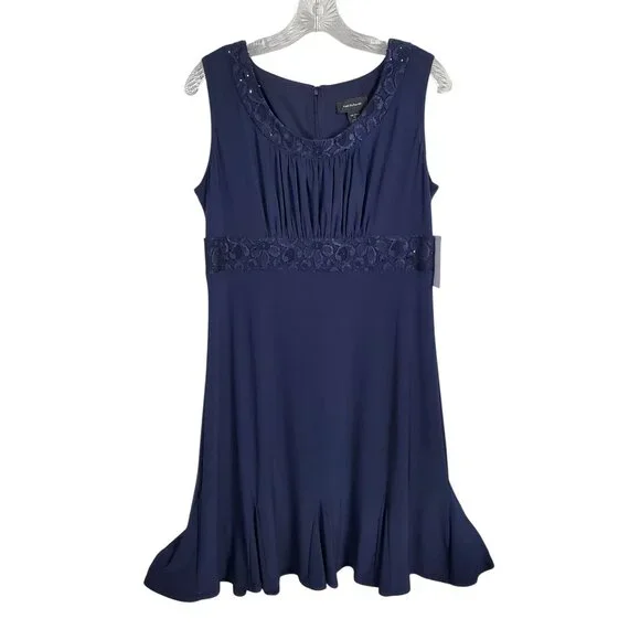 R&M Richards Size 10 Dress Jacket Set Event Formal Floral Lace Sequin Navy NWT - Picture 11 of 16